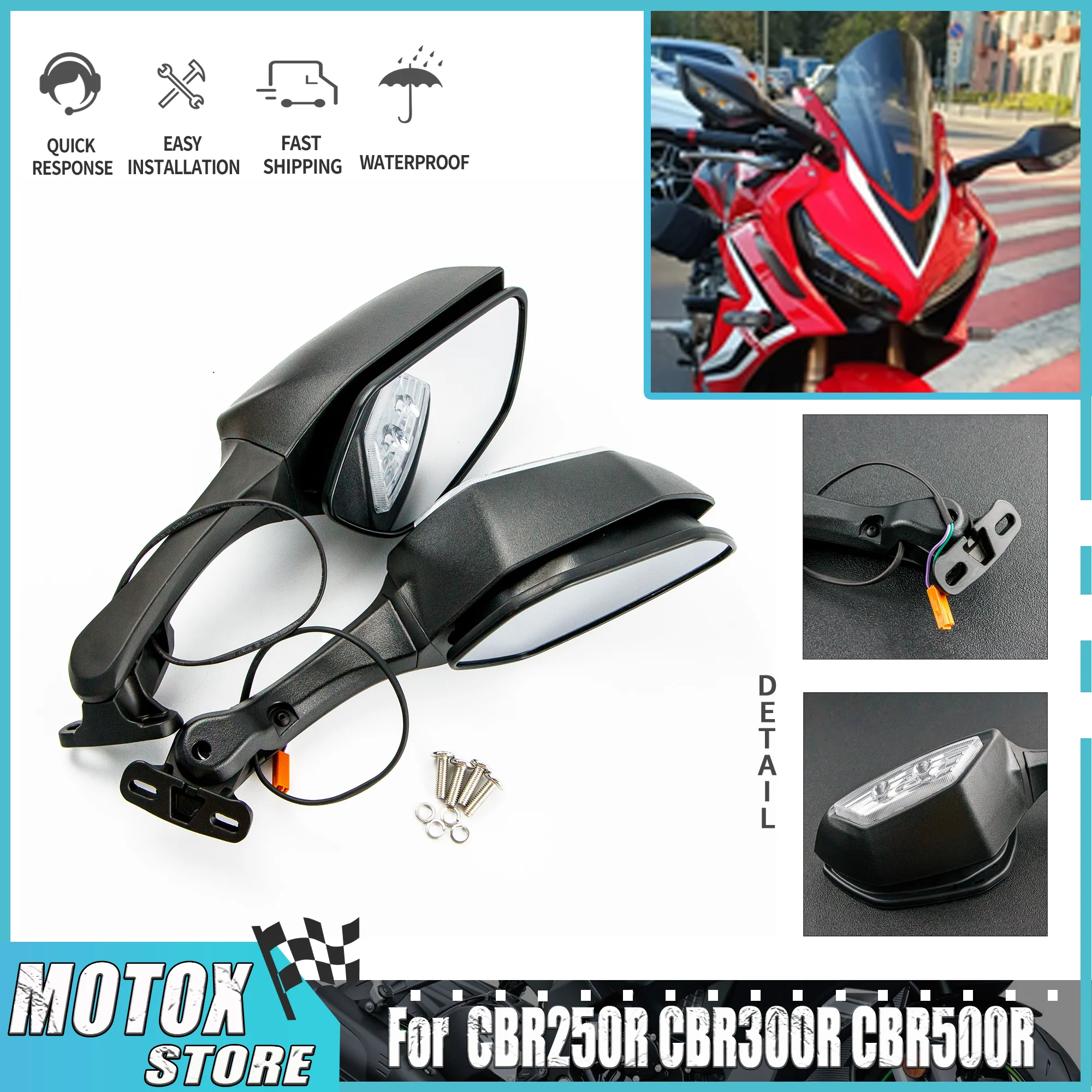 

Зеркало заднего вида для мотоцикла, светодиодное зеркало заднего вида с указателем поворота, подходит для Honda CBR250R CBR300R CBR500R CBR650R CBR650F CBR 250R 300R