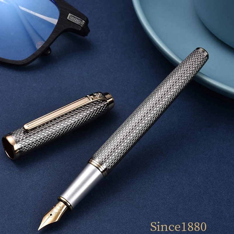 Montagut Gray Wire Drawing Barrel & Golden Trim Fountain Pen Iridium 0.5mm Exquisite Writing Gift Pen With Gift Box M001