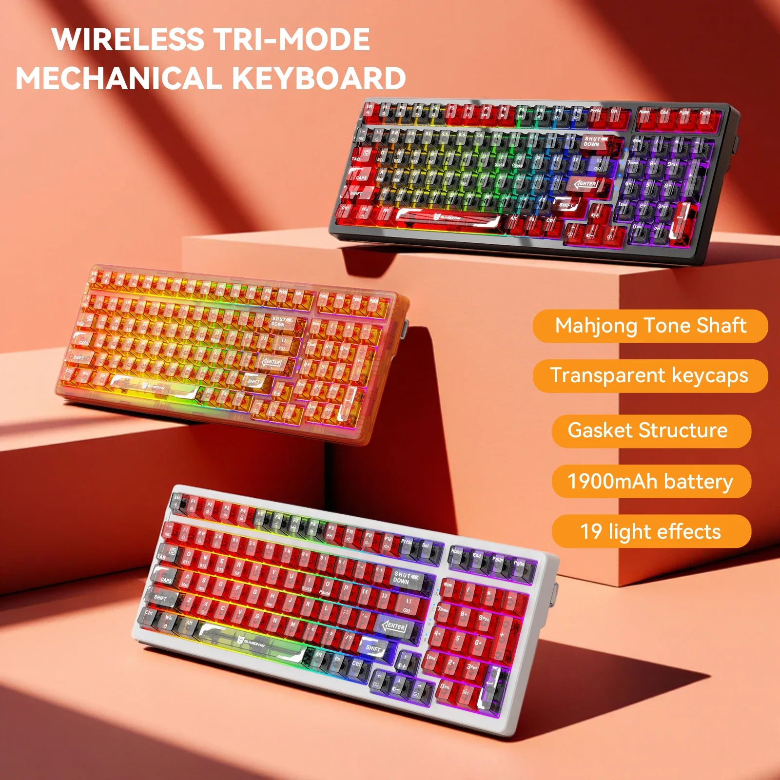 

Полностью прозрачная механическая клавиатура с погружной, возможностью горячей замены, беспроводными трехрежимными, хрустальными прозрачными колпачками для геймеров ПК