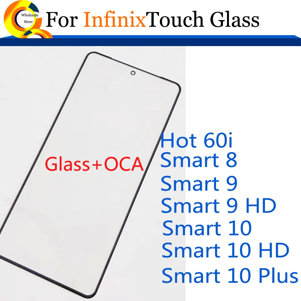 10Pcs/Lot For Infinix Hot 60i Touch Screen Panel Front Outer Glass Lens For Smart 9 8 10 HD Plus With OCA  Replacement
