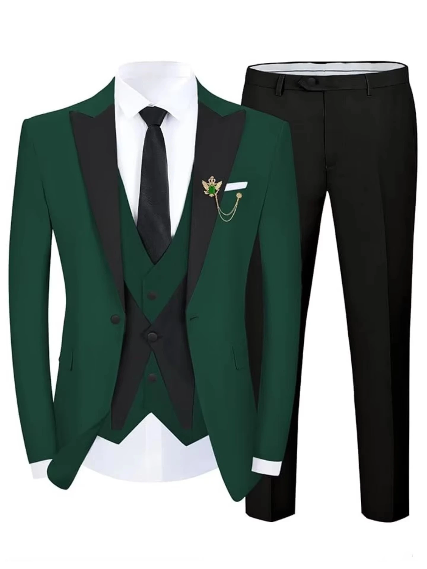 3 Piece Men's Formal Tuxedo Suits Peak Lapel Blazer Set for Prom Party Celebration Important Interviews Tailored Groom Tuxedos