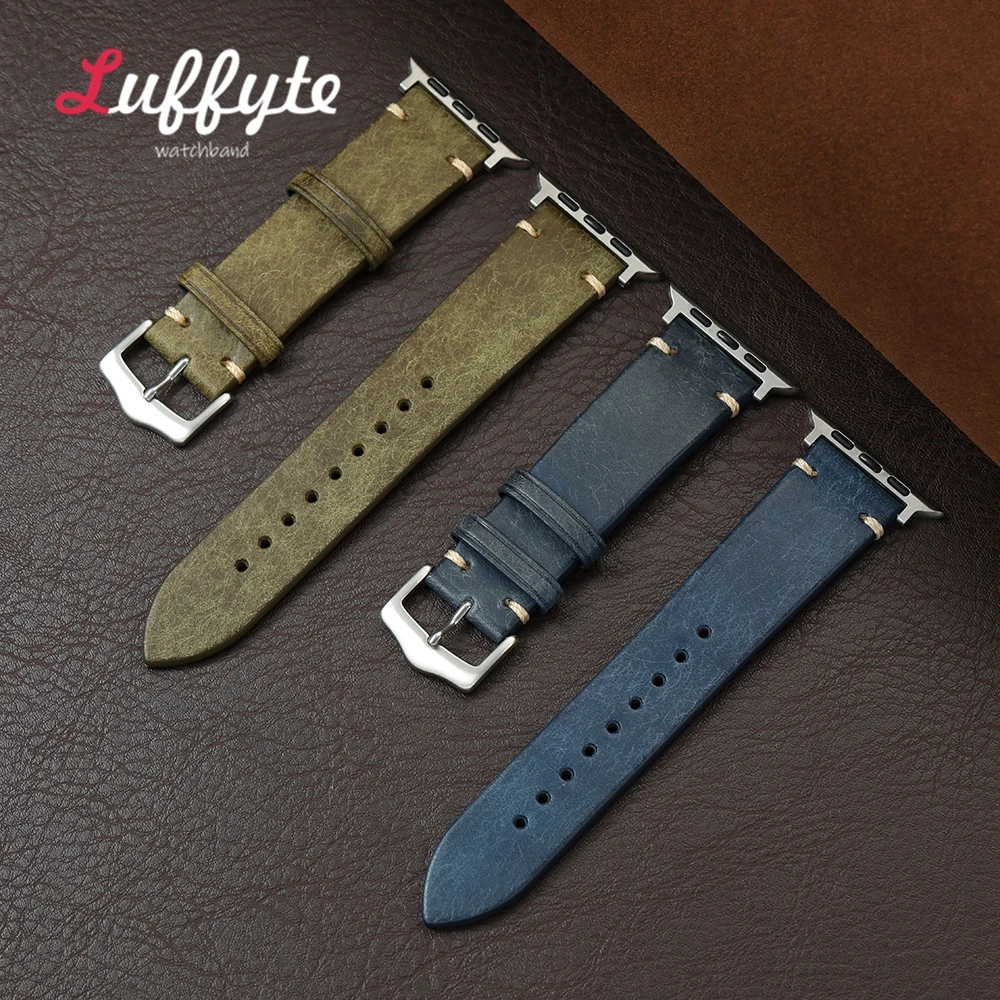 

Ремешок для умных часов из натуральной кожи для Apple Watch 38/40/41/42/44/45/46/49 мм, ретро-браслет для Iwatch 1-10 Ultra SE 2