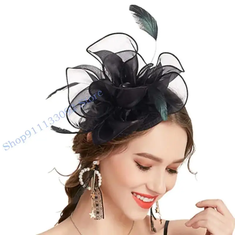 

H9ED Women Fascinator Headband Cocktail Mesh Headband Tea Party Headband