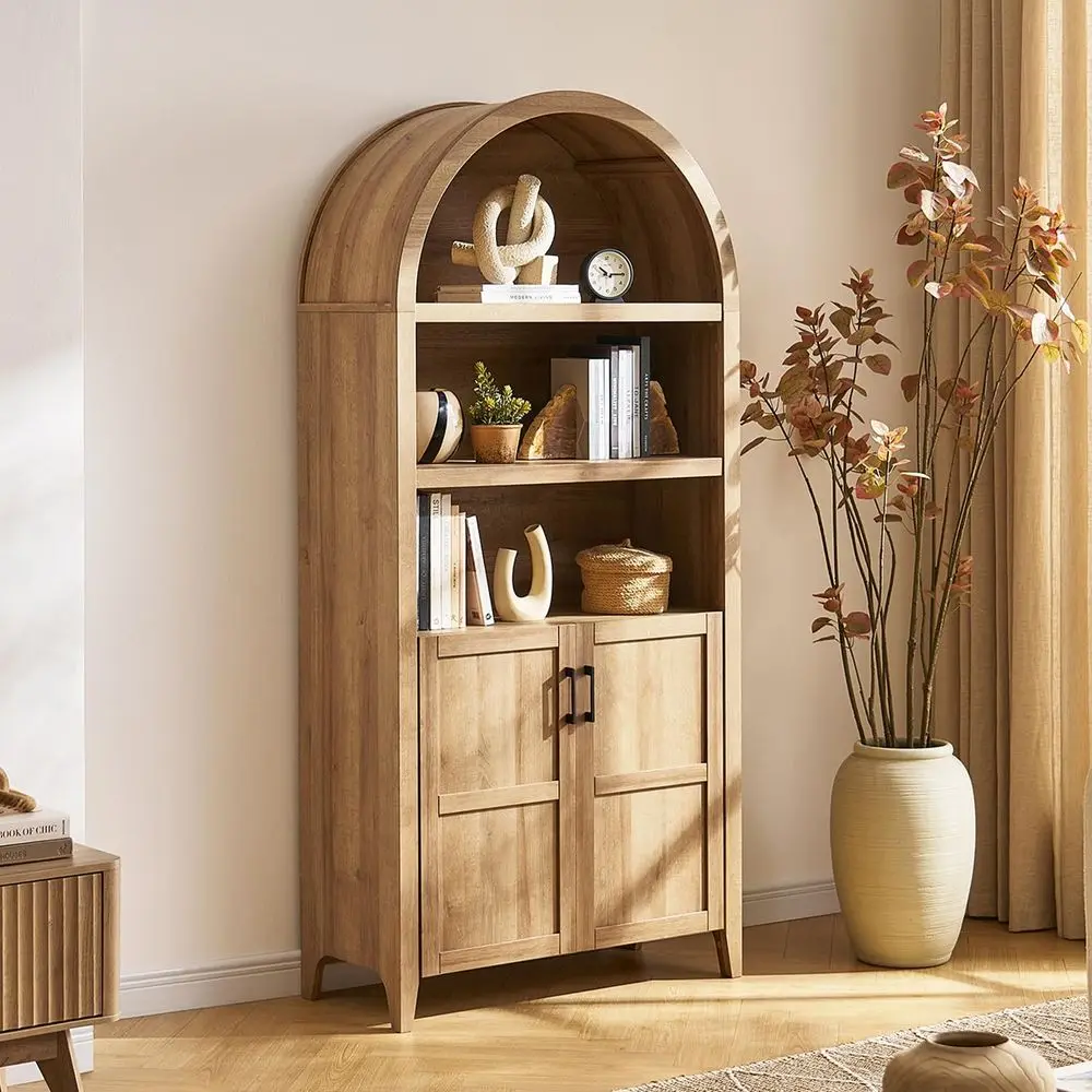 Lauren 77.4 Tall Arched Cabinet, The Original 5Tier Bookcase with Doors and Adjustable Shelves, Arch Bookshelf with Storage, Wo