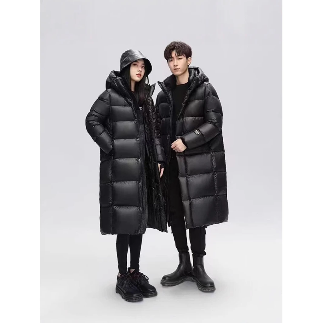 

Long Bla Gold Couple Sle Hooded Winter Cotton Jaet Men's Thiened Knee-Length Versatile down Coat Youth Polyester Fiber