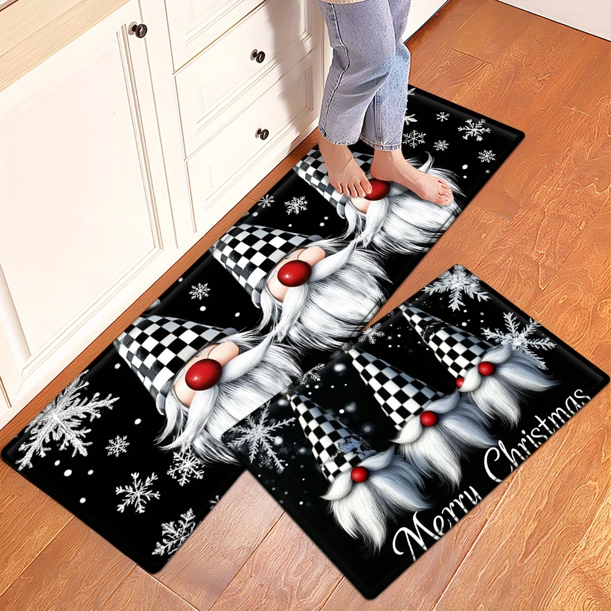 Christmas Gnome Runner Rug 1/2/3pc Set Bedroom Bedside Living Room Sofa Side Floor Mat Doormat Kitchen Front Back Entryway