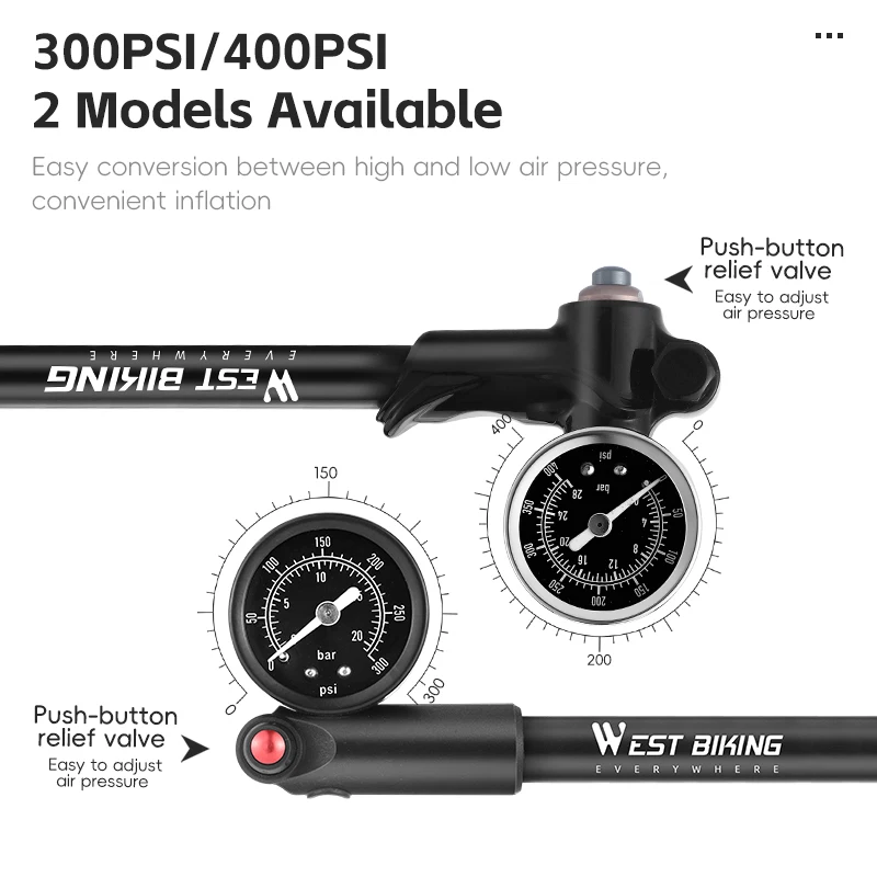 

WEST BIKING Front Fork High Pressure Pump With Pressure Gauge Portability Bike Pump Portability MTB Road Bicycle Accessories
