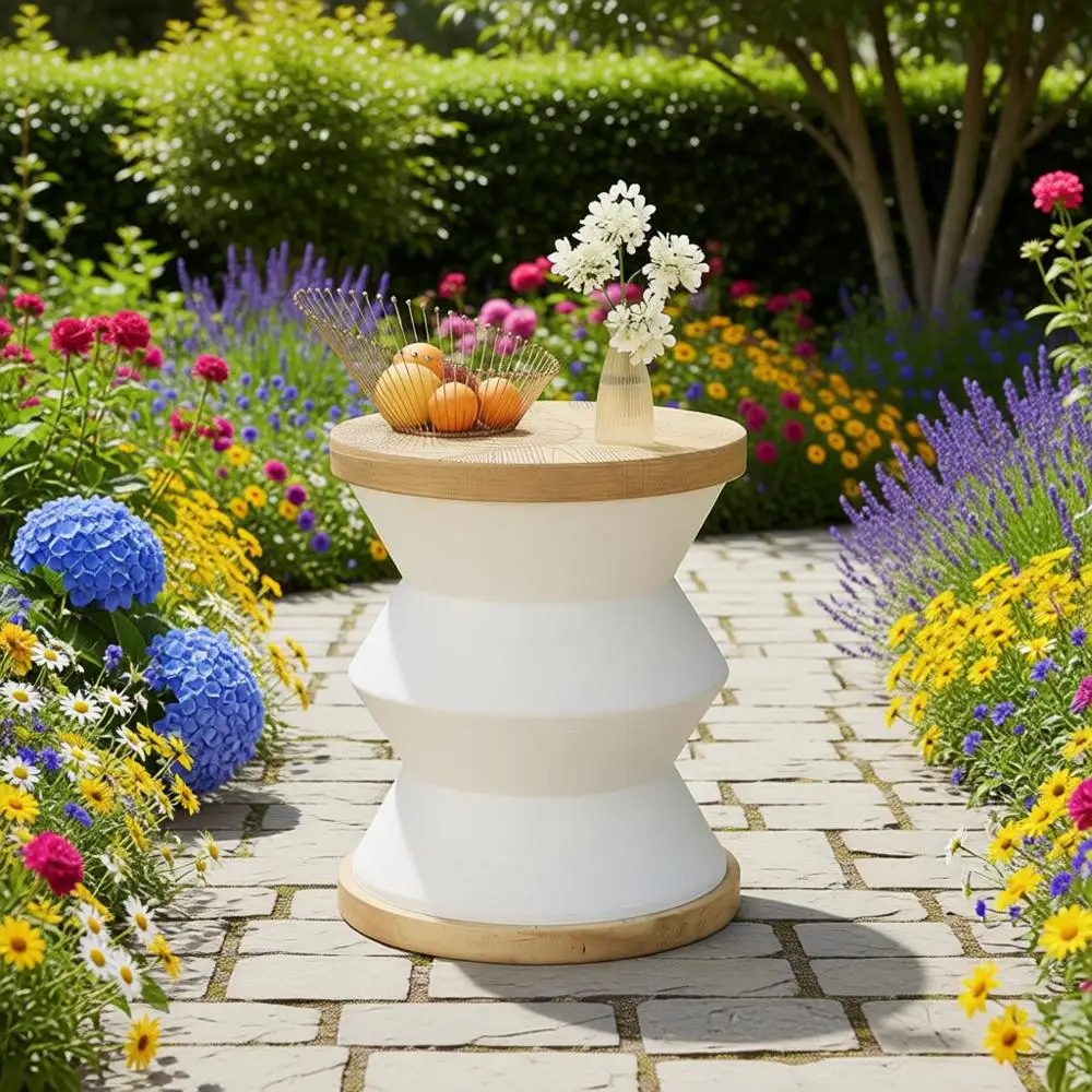 

Легкий круглый бетонный приставной столик для патио с цилиндрической столешницей и круглым основанием