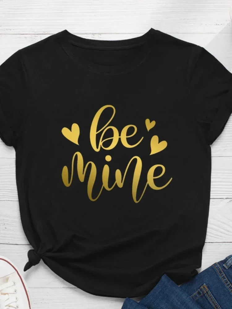 2024 Camisetas Mujer Be Mine Golden Letter Print Women T Shirt Short Sleeve O Neck Loose Women Tshirt Ladies Tee Shirt Tops Clot