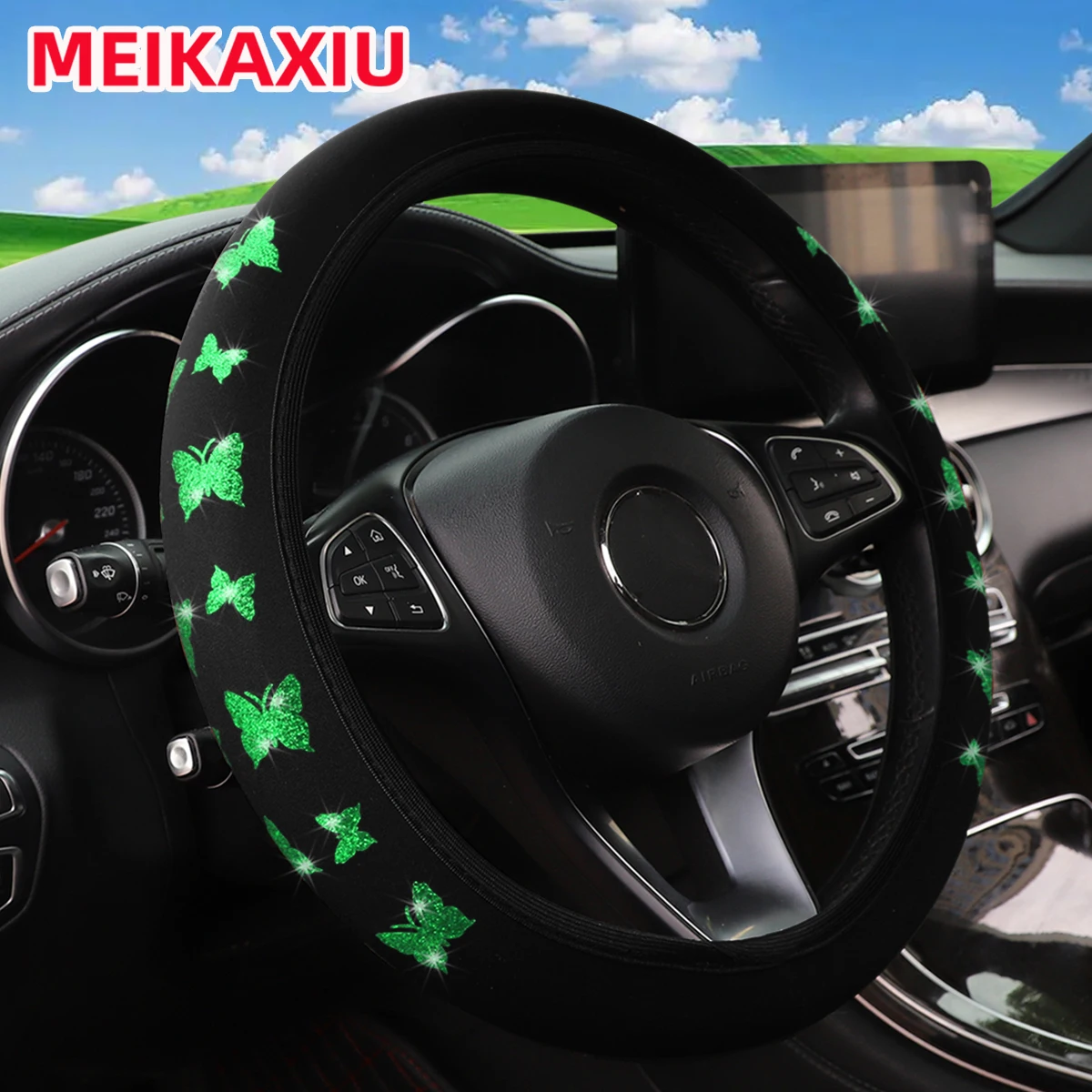 Randloses Blingbling Flash Butterfly Lenkrad-Set für 14,5–15 Zoll Autos, dekoratives Außenfelgen-Zubehör – Detail 7