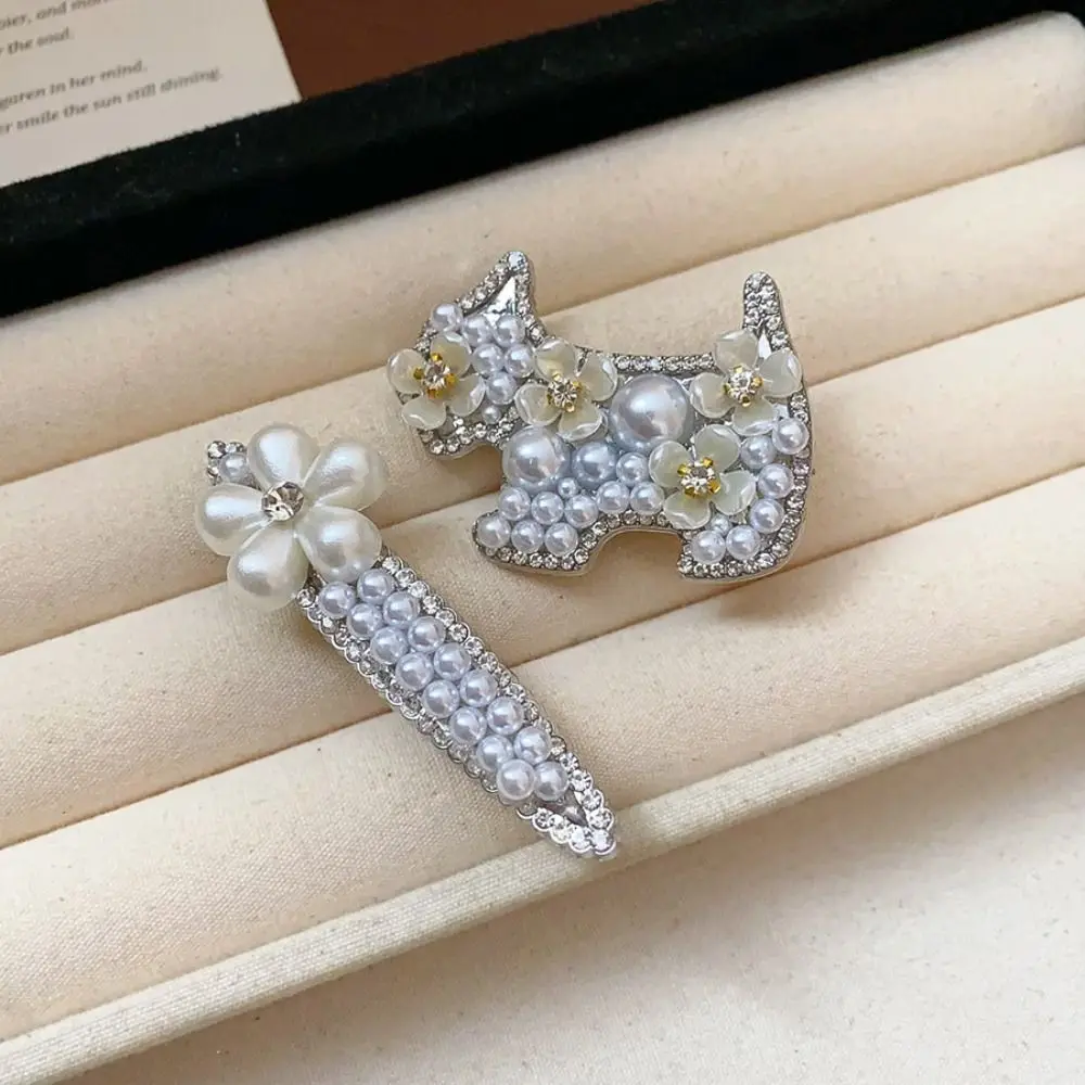 

Fashion Zircon Pearl Flower Hair Clip Dog Cute Rhinestone Hairpin Animals Side Clip Cute Puppy Hair Clip Female