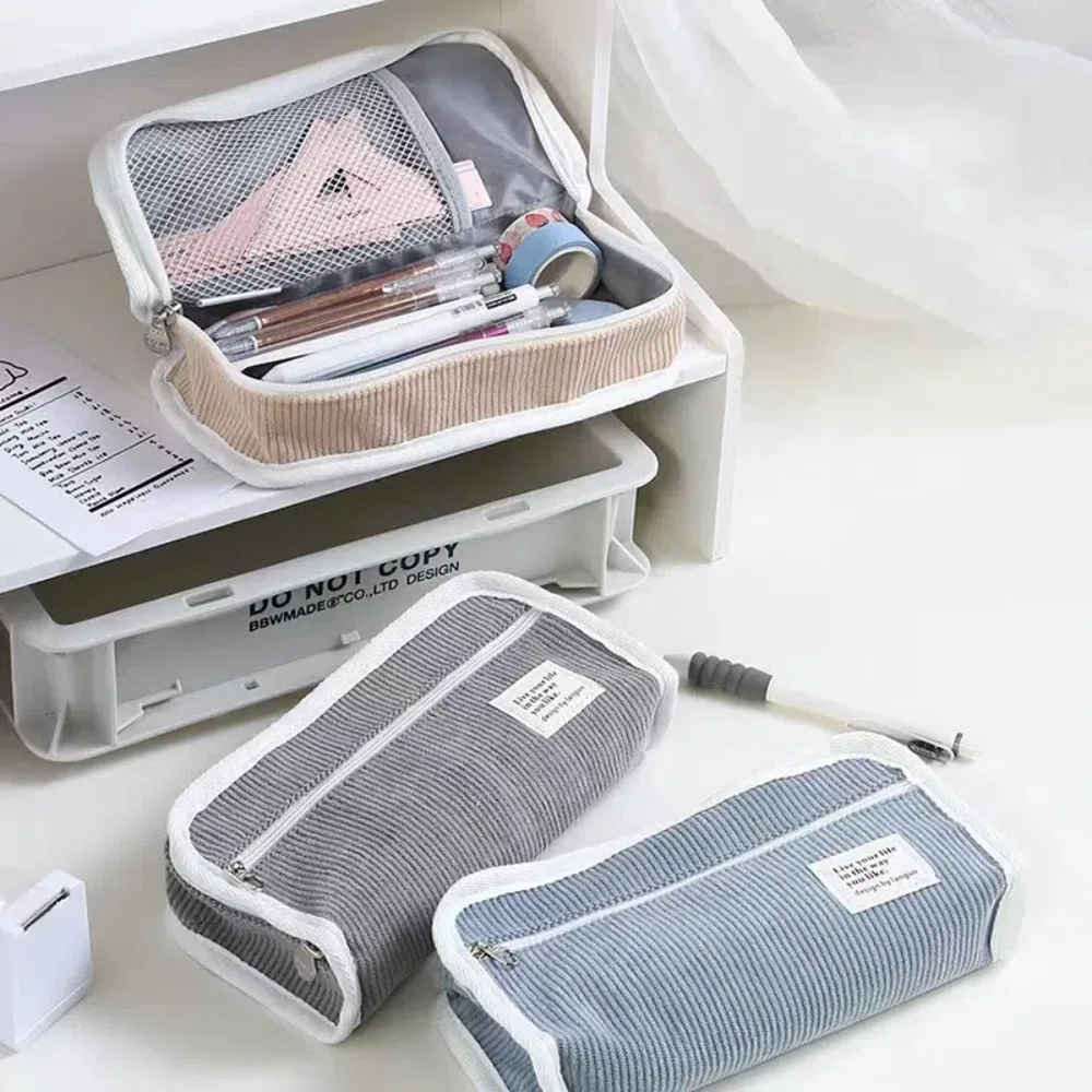 

Pink Blue Grey Ins Stationery Bag Large Capacity Multifunctional Korean Style Pencil Case Aesthetic Desktop Storage Pencil Pouch