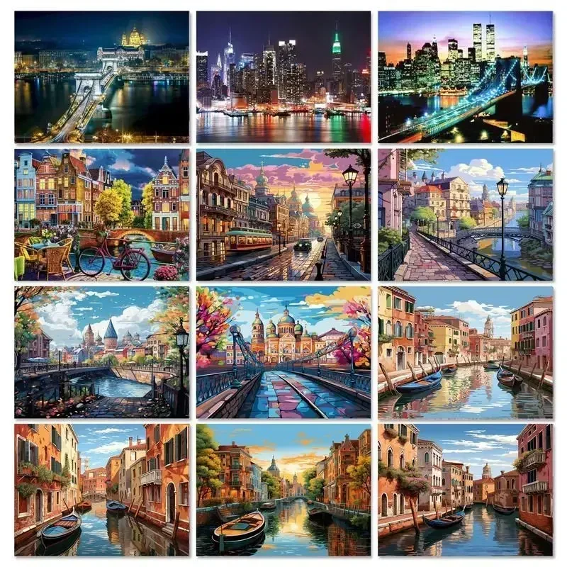 540167 Painting By Number City Landscape Kits For Adults Handpainted DIY Coloring By Number Drawing On Canvas