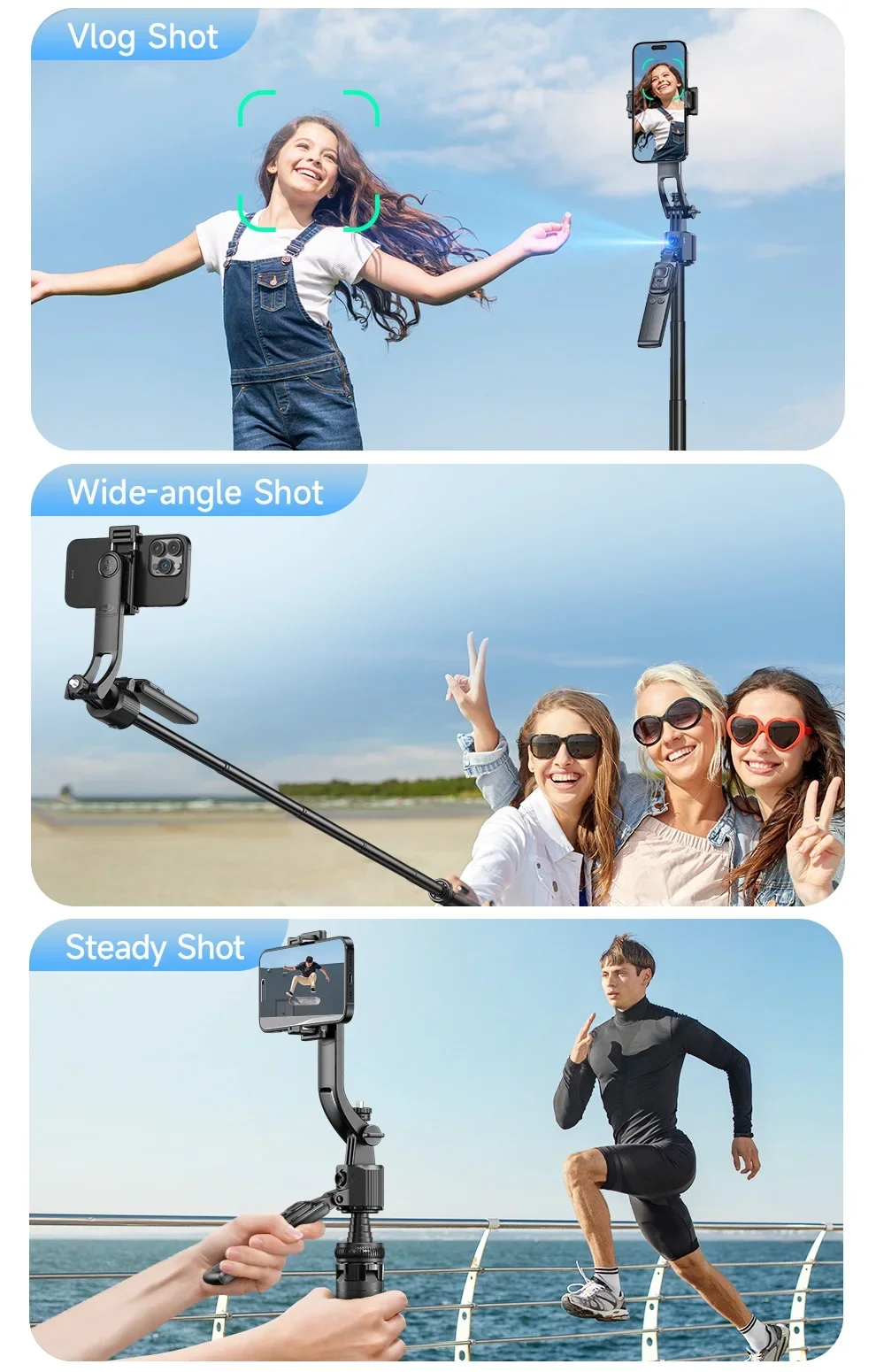 Wireless Remote Gimbals Stabilizer Foldable Phone Holder Selfie Stick 360°Rotatable Auto Face Tracking Tripod for GoPro Camera