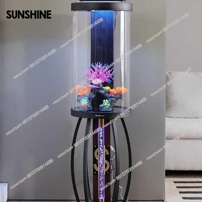 cylindrical fish tank small living room ecological floor smart lazy acrylic aquarium free of water changeX