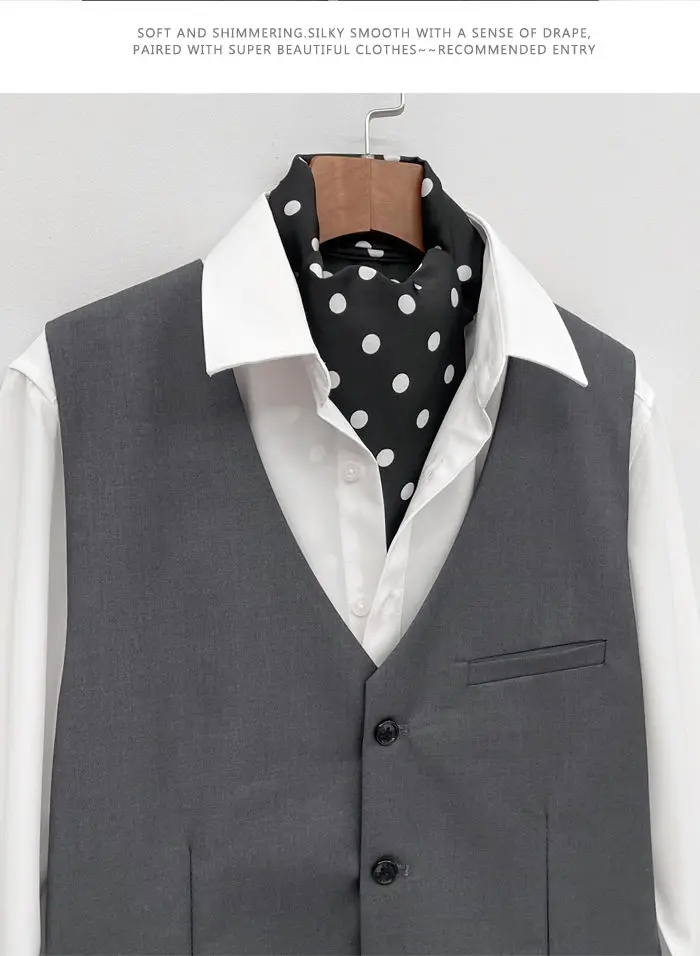 Men's British Retro Black and White Polka Dot Business Casual Small Scarf Versatile Long Scarf Decorative Neck Scarf Wide Tie