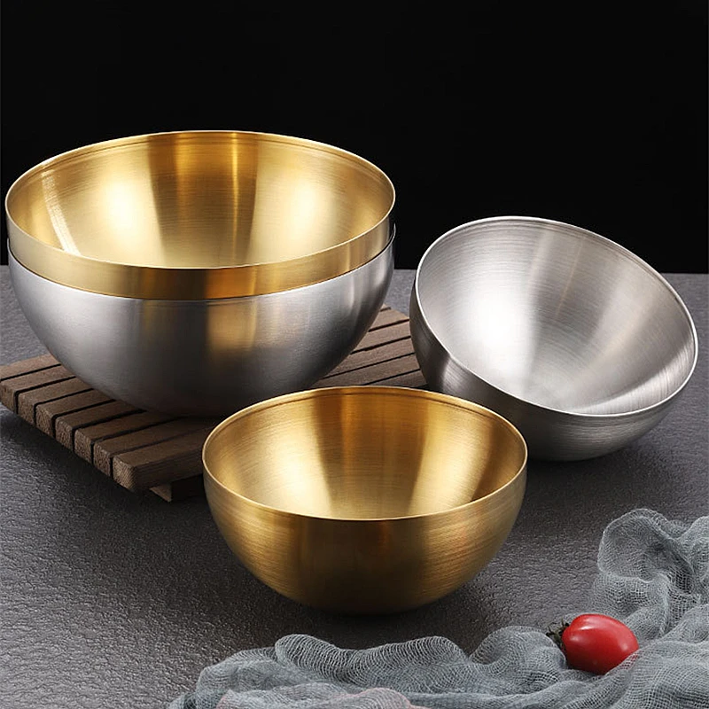 

Creative Stainless Steel Golden Bowls, Korean Tableware, Ramen, Noodles, Soup, Fruit, Single Layer, Kitchen Utensils, 1 Pc