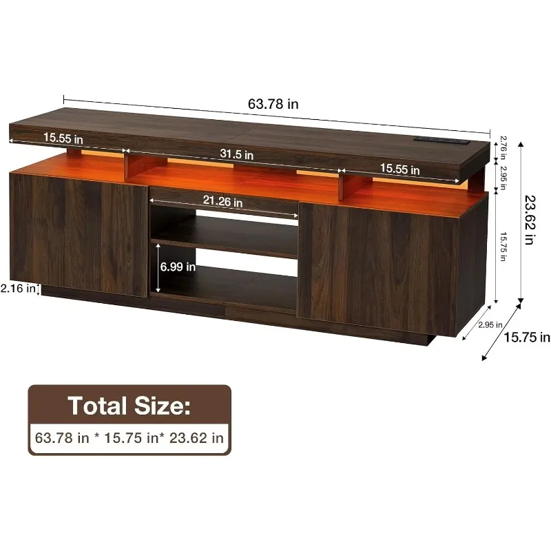 ^Modern LED TV Stand for 75 Inch TV, Walnut TV Console with Power Outlet, Entertainment Center with Storage for 75/70/65 inch