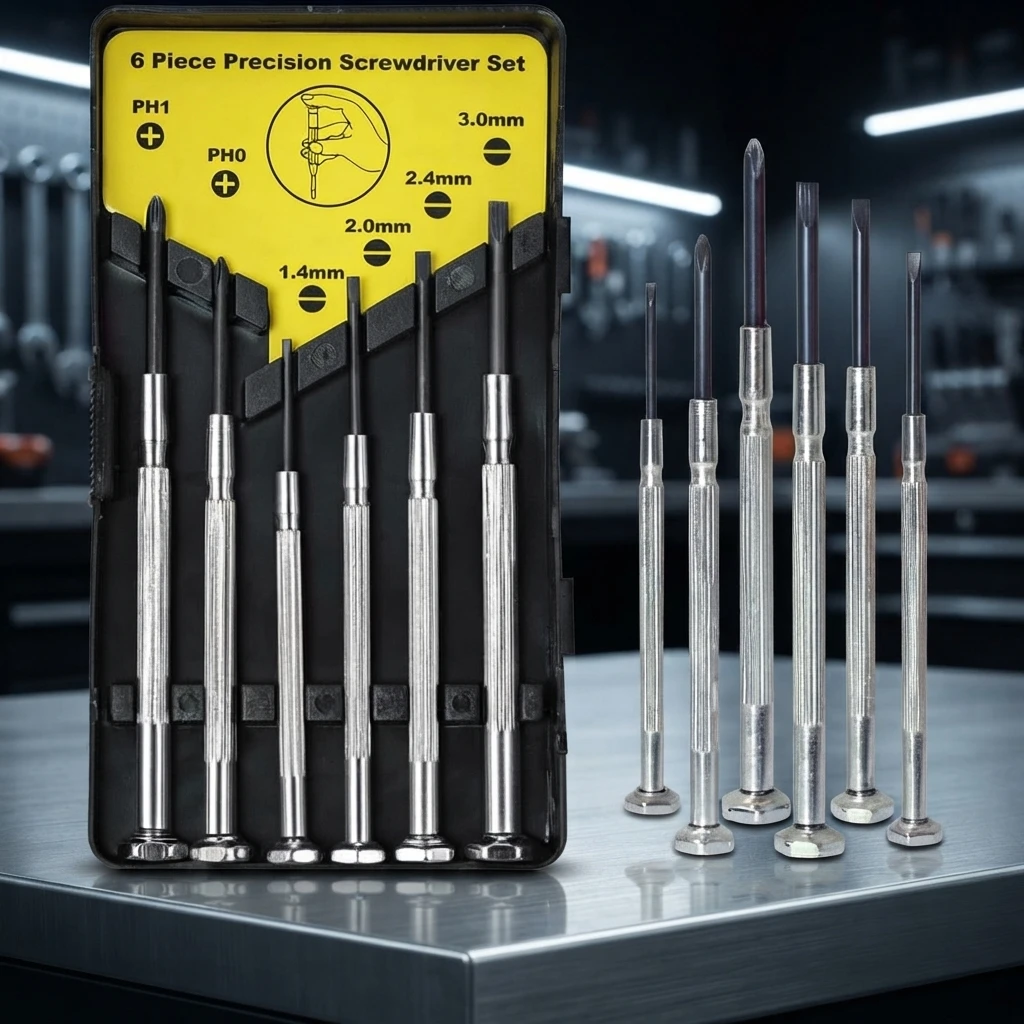 Ensemble de mini-tournevis de précision, petit kit d'outils de réparation professionnel comprenant six tailles différentes, à tête plate et cruciforme.