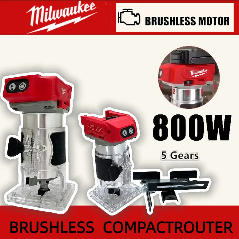 밀워키 브러시리스 전동 트리머 800W 30000RPM 무선 컴팩트 라우터 5단계 목공 트리밍 머신 18V 배터리용