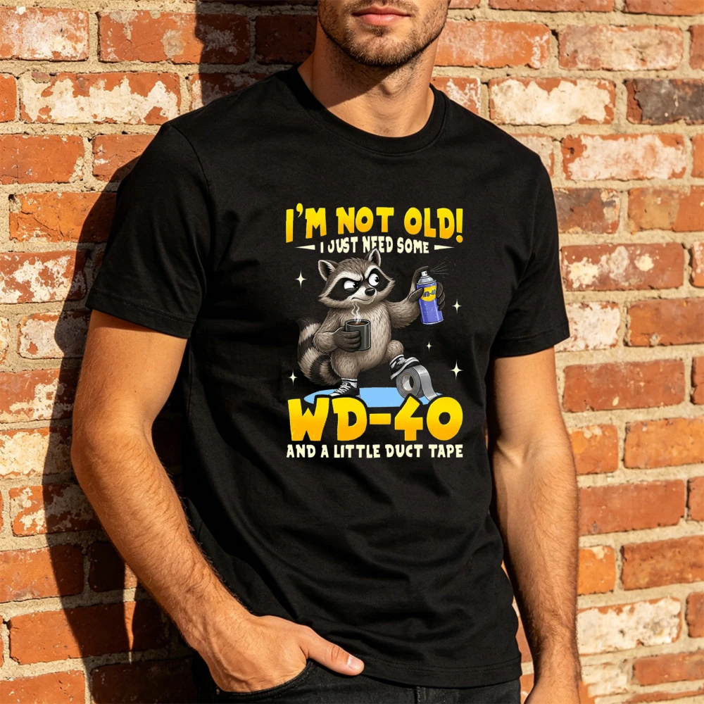 Camiseta de algodón para hombre, camiseta informal de manga corta a la moda con estampado gráfico de mapache WD40 Duct Tape, Top con estampado gráfico para hombre, Idea de regalo Unisex