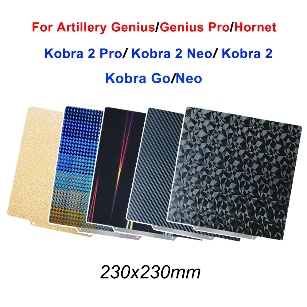 

For Anycubic Kobra, Kobra 2, Kobra 2 Neo/Pro, Kobra Go/Neo PEI Build Plate Double Sided Spring Steel Sheet PEI PEO 230x230mm