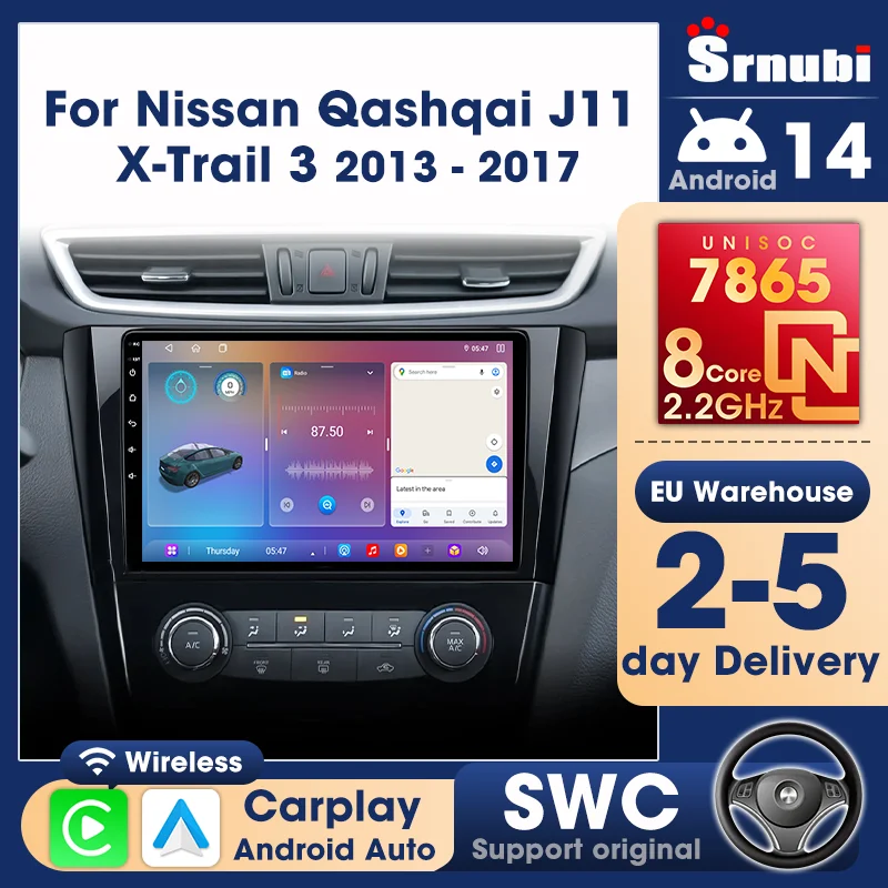 Autoradio Sruubi 10'' per Nissan Qashqai J11 X-Trail 3 T32 2013 - 2017 2 Din CarPlay Android Auto Lettore Multimediale con Navigazione