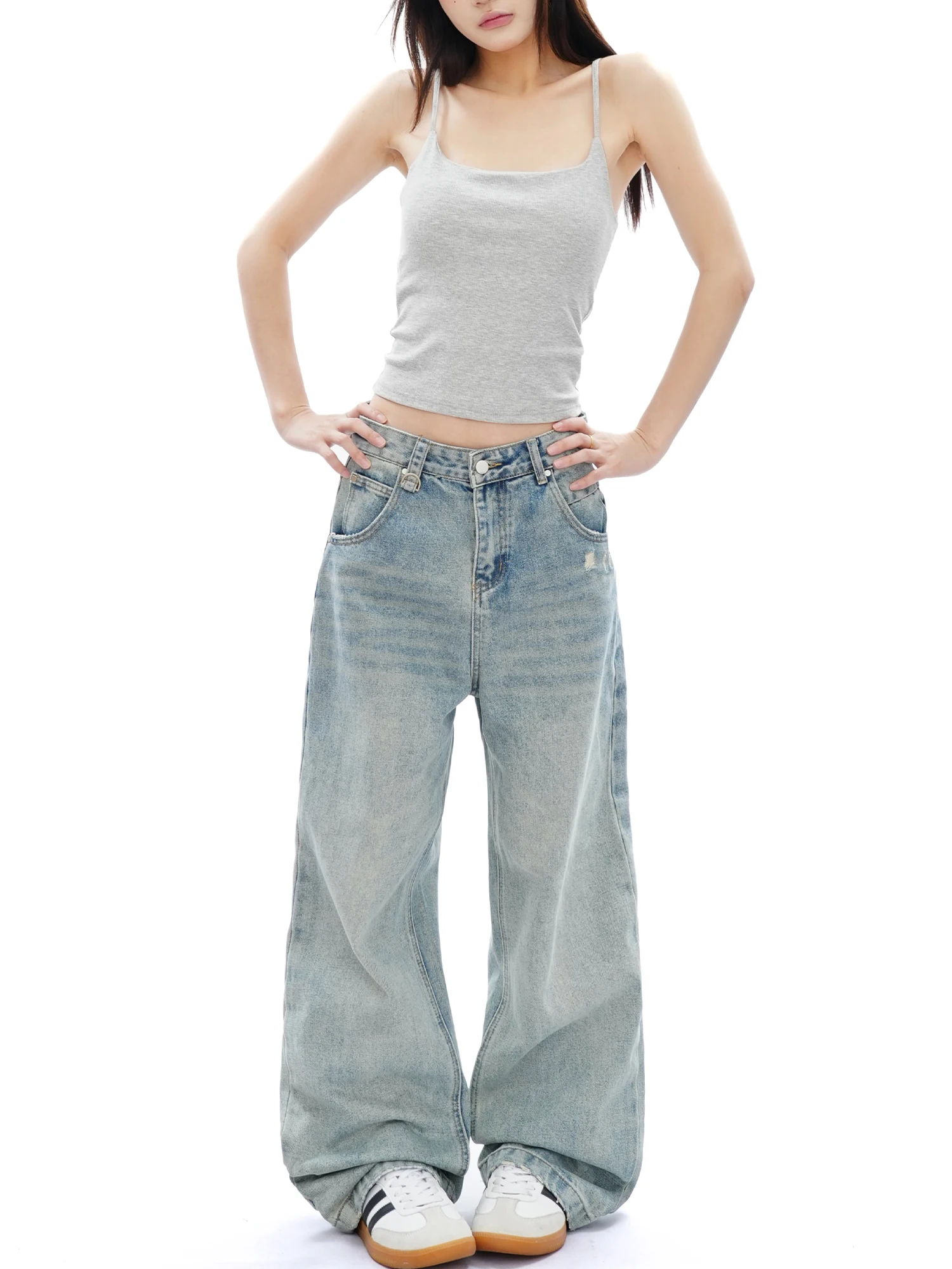 

Американские винтажные прямые джинсы с завышенной талией для мужчин и женщин, свободные широкие повседневные брюки, модные хлопковые l талии на молнии