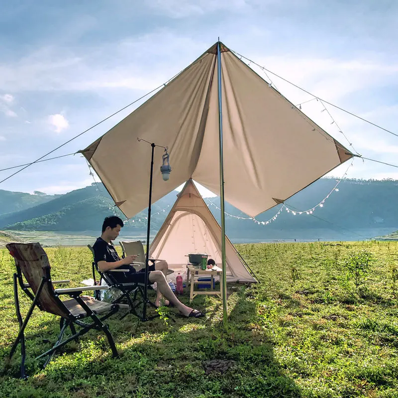 3-4 Person Use Cotton Fabric 220x220xh200cm Large Space Luxury Indian Steel Pole Outdoor Camping Tent Large Gazebo Sun Shelter