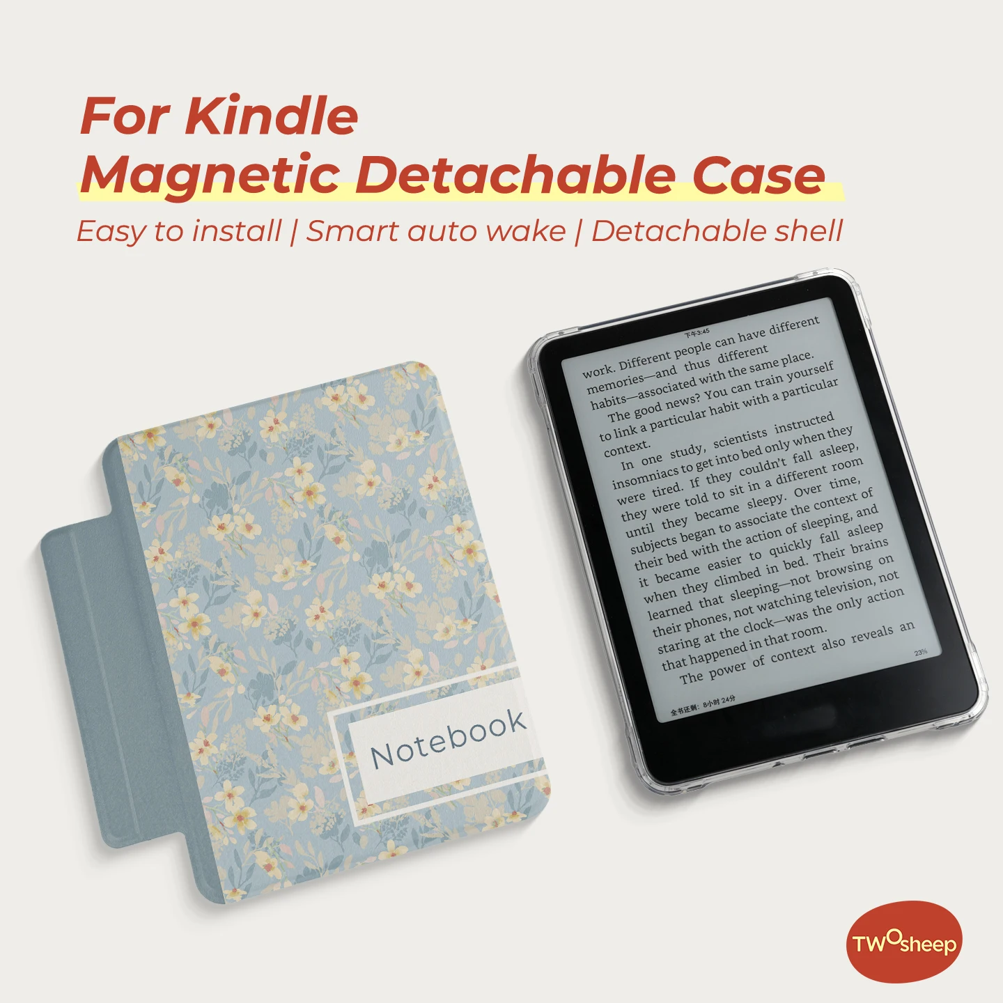 

Twosheep suit for Kindle 11th Colosoft Paperwhite 12th 11th 10th 7th Magnetic Detachable Clear Back Auto Wake Sleep Floral Style