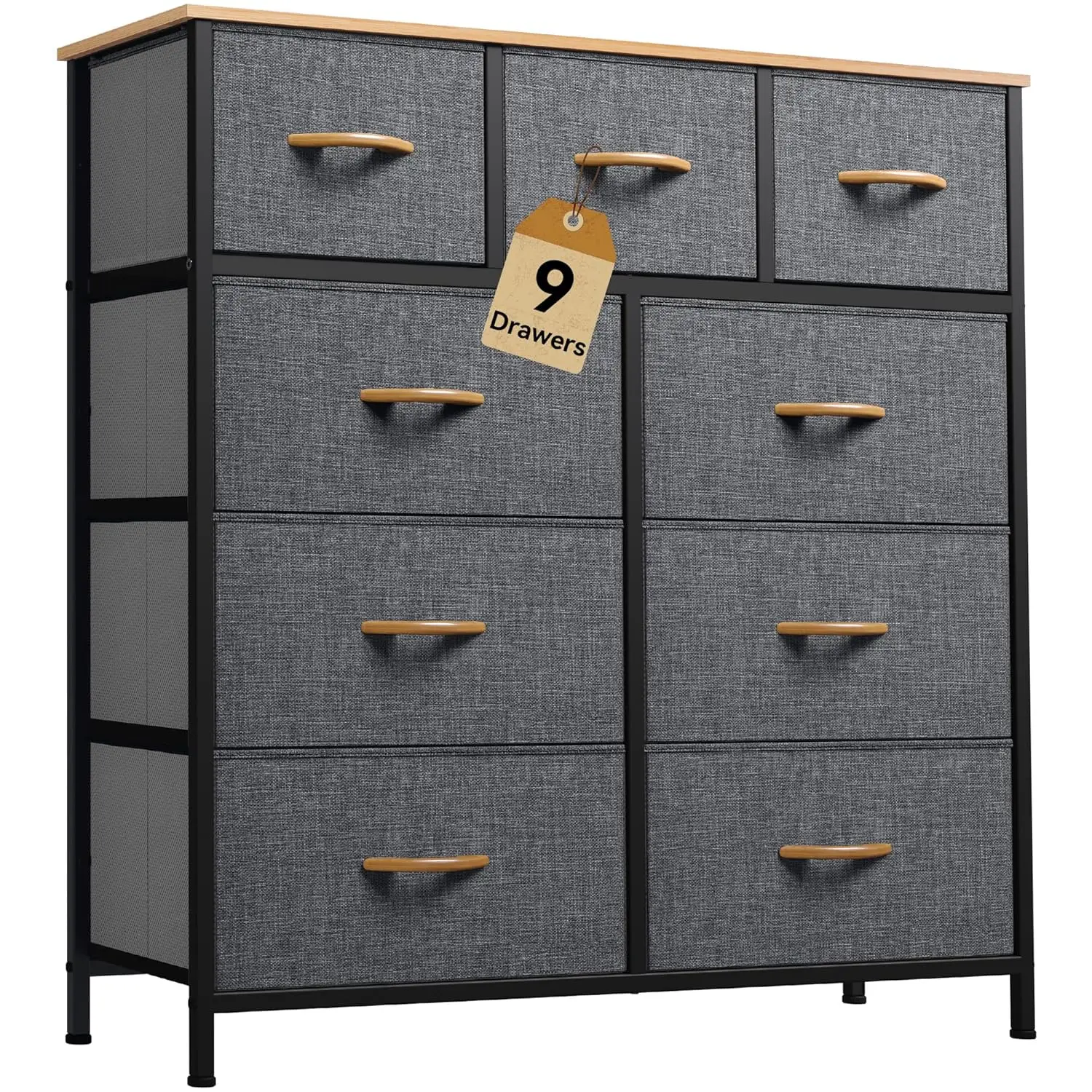 

9-Drawer Fabric Dresser, Storage Tower Organizer for Living Room or Closet in Dark Grey
