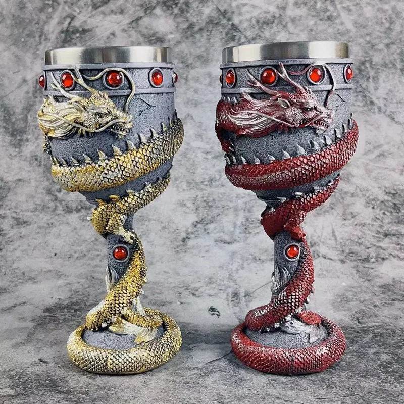 

3D 3D Chinese Dragon Sculpture, Personalized Chinese Dragon Goblet, High Appearance, Stainless Steel Tank, Vintage Resin Wine