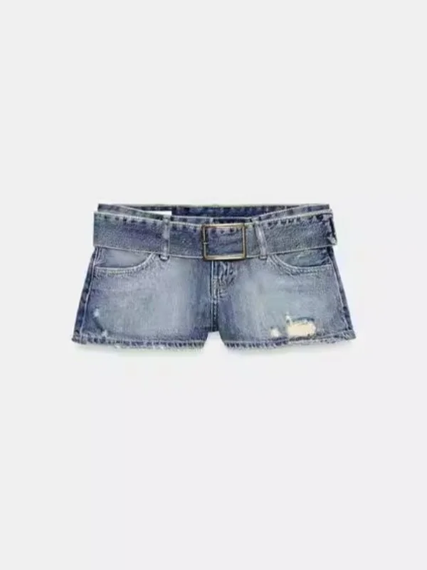 

Retro Low Waist Denim Shorts Women's Casual Hole Punching Spring Summer New Arrival Fashionable Cotton Straight Leg Jeans