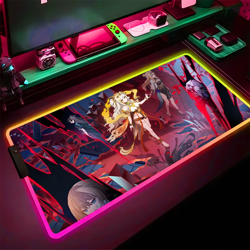 RGB Mouse Pad Non-Slip Rubber Edge locking mousepads Game play mats notebook computer With Backlit Honkai Impact 3 Home Decor