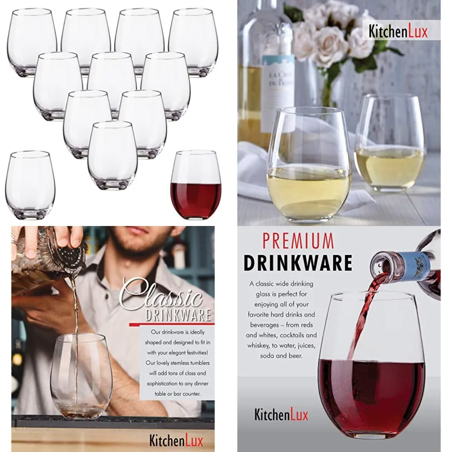 

Stemless Wine Glasses Set of 12, 18oz Stemless Wine Glass Cocktail Tumbler Set Premium Glass Drinking Cups in Bulk Deluxe Gift