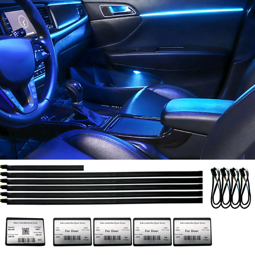 

18 In 1 Interior Decoration Acrylic Strip Backlight RGB Dual Zone LED Car Atmosphere Light App Decorative Ambient Lamp Dashboard