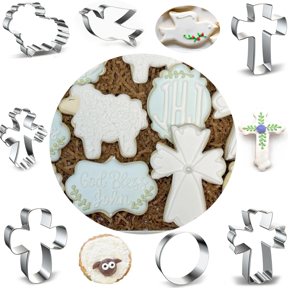 1 Uds Paloma de Pascua Paloma de la paz Cruz cordero cortador de galletas de acero inoxidable molde para hornear molde de Metal para galletas herramienta de decoración de pasteles Fondant
