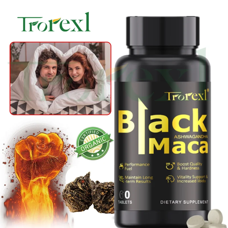 TOP STERKTE Zwarte Maca Ashwagandha-tabletten voor heren Potentie |   Natuurlijke energie + uithoudingsvermogen booster |   60 doppen