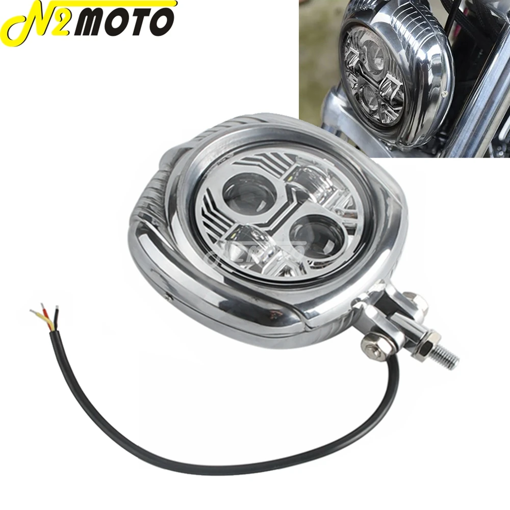 E9 Motorcycle LED Headlight Polish Headlamp Light For Harley XS650 Chopper Cafe Racer Sportster Dyna 10-30V Low High Beam Lamp