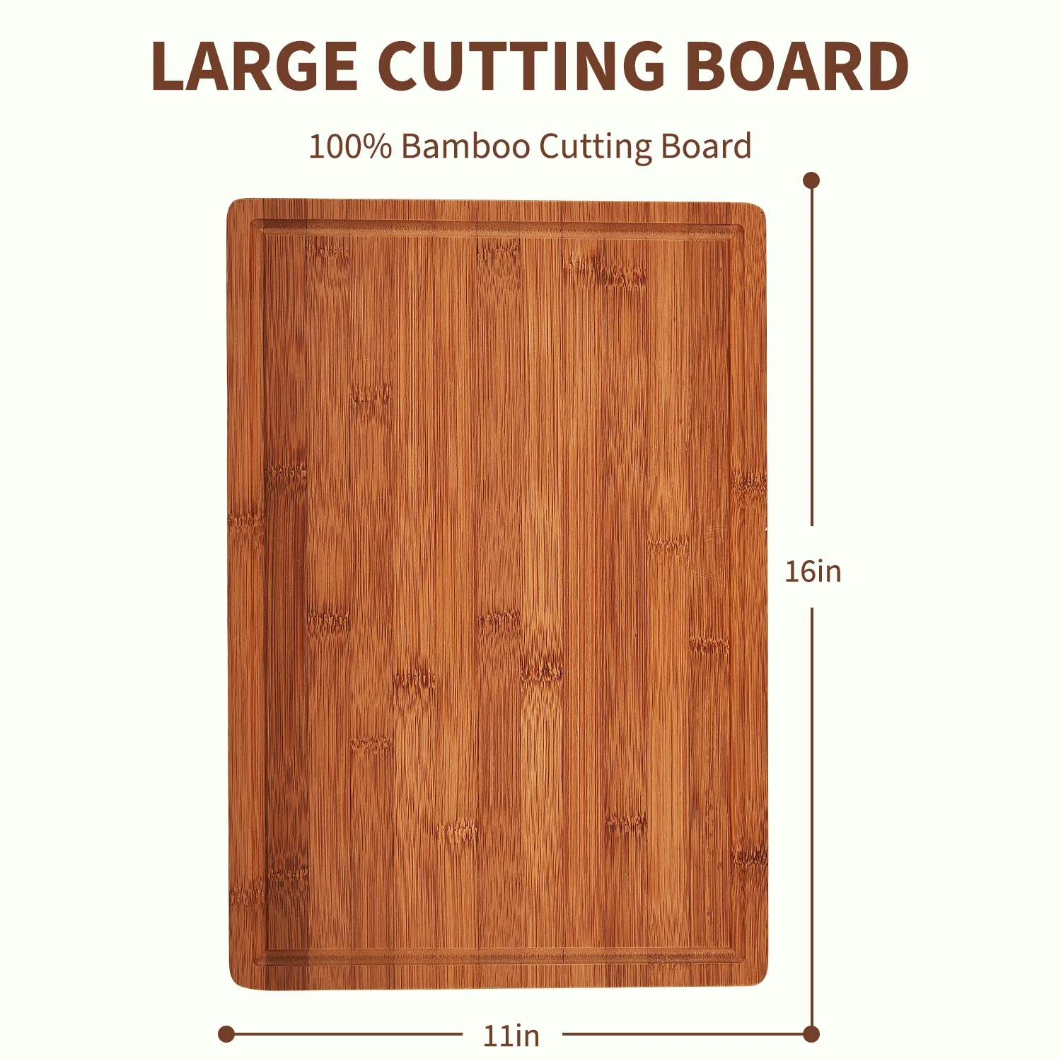 16x11 Inch Bamboo Cutting Board, Deep Juice Groove & Easy-Grip Handles, Easy to Clean, for Meat, Vegetables & Fruit