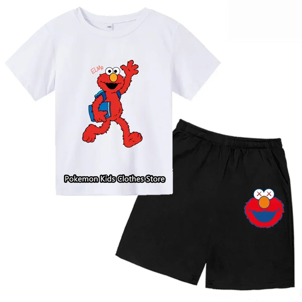 SesameStreet T-Shirt Set Teenager Baby Boy Clothes Breathable Tees Short Sleeve Tops Girls Tshirt Kids Cool Short Pants Suit