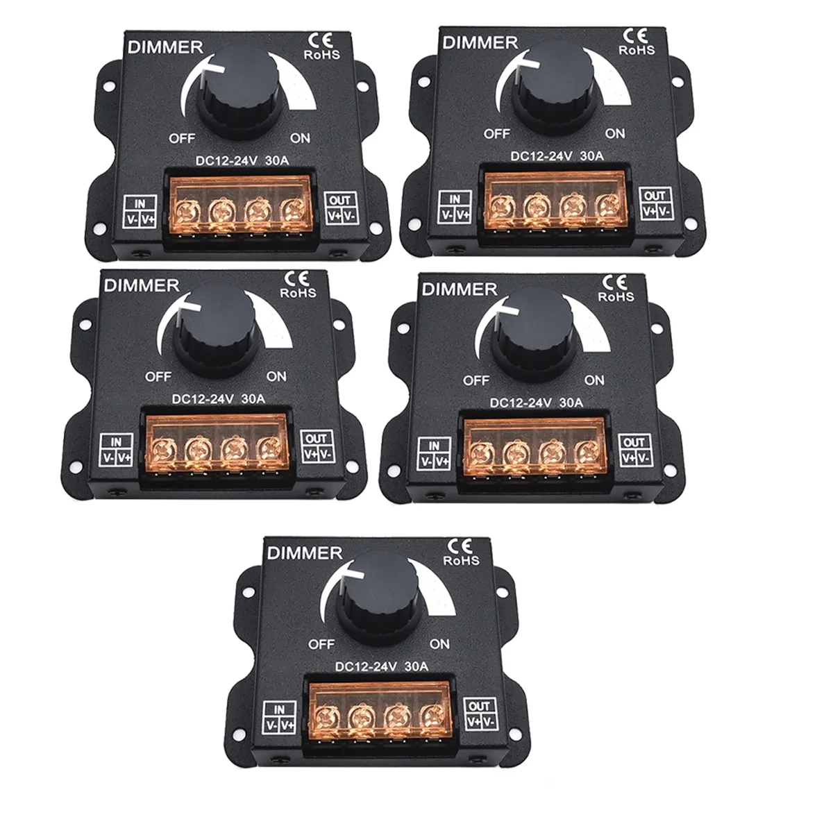 ABZV-5PCS DC 12V 24V LED Dimmer Switch 30A Voltage Regulator Adjustable Controller for LED Strip Light Dimming Dimmers