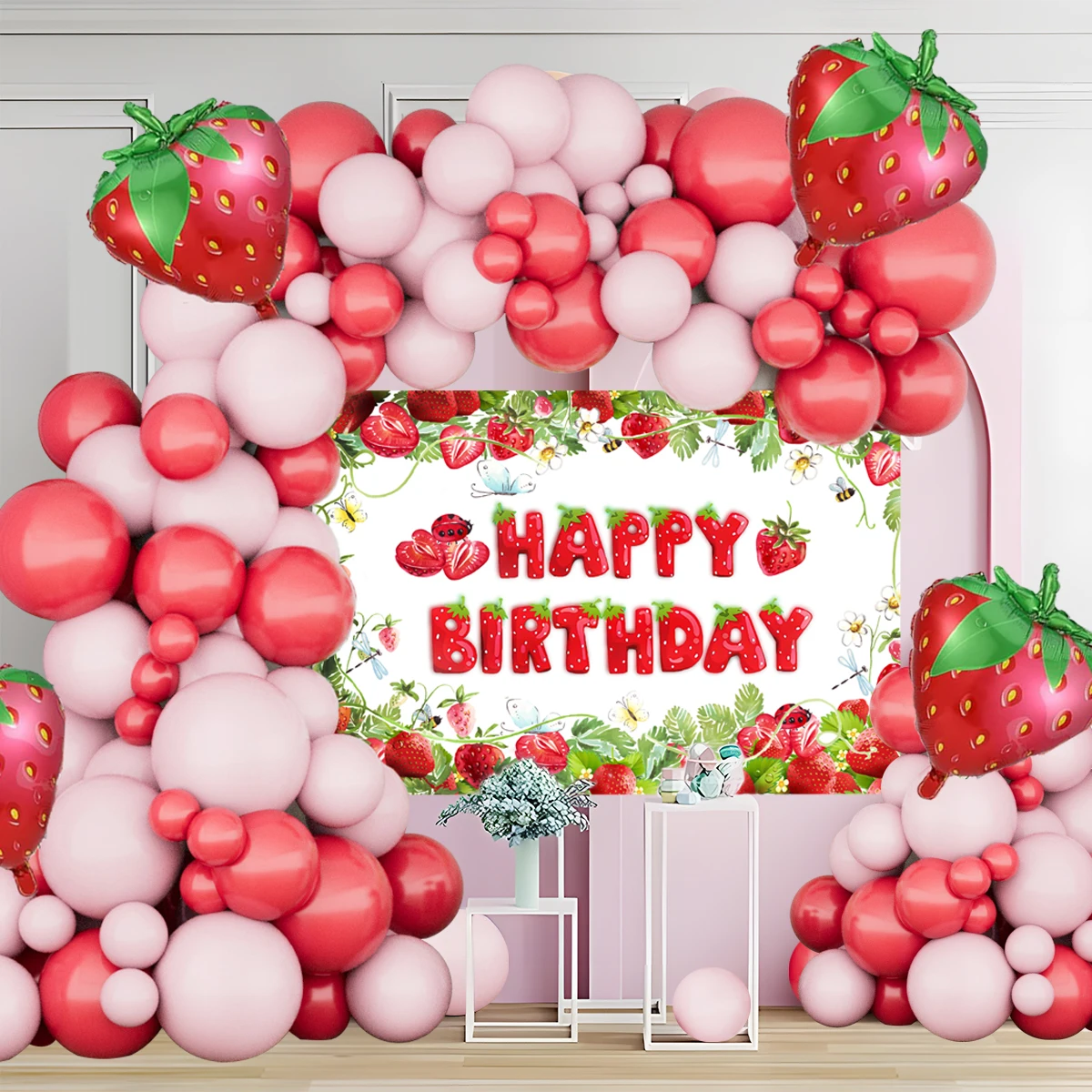 

Strawberry Birthday Decoration Set Strawberry Balloons Garland Strawberry Theme Birthday Backdrop Girl Birthday Party Decoration