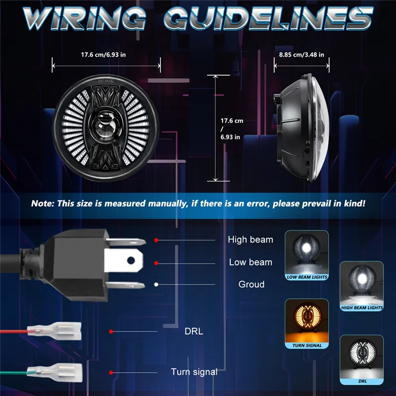

7-дюймовая светодиодная фара, круглые светодиодные стручки, световая панель, высокий/низкий DRL H4, рабочий свет для грузовика, внедорожника, квадроцикла, белый + желтый свет
