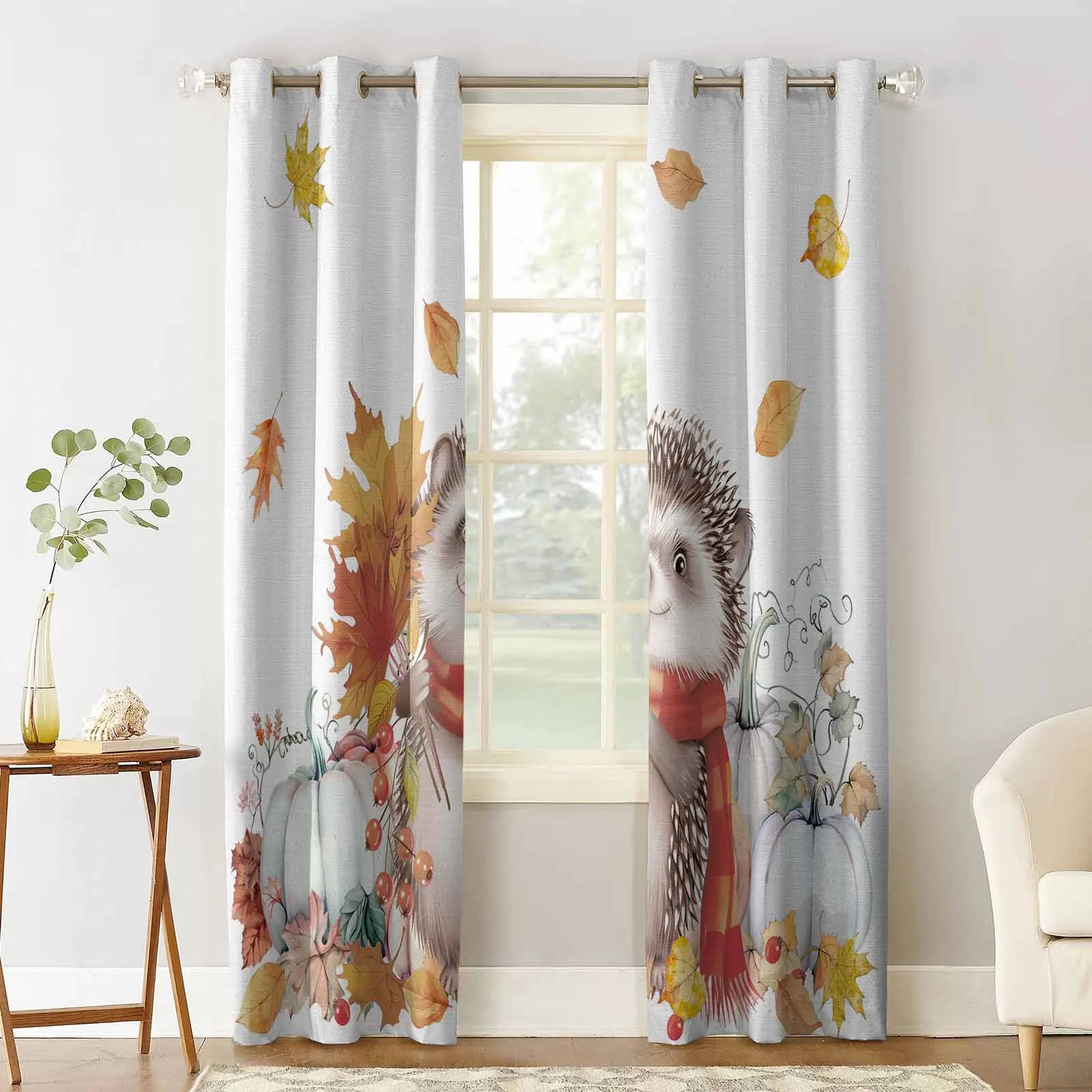 Fall Thanksgiving Pumpkin Hedgehog Curtains for Living Room Window Decoration Curtains in Home Kitchen Luxury Bedroom Drapes