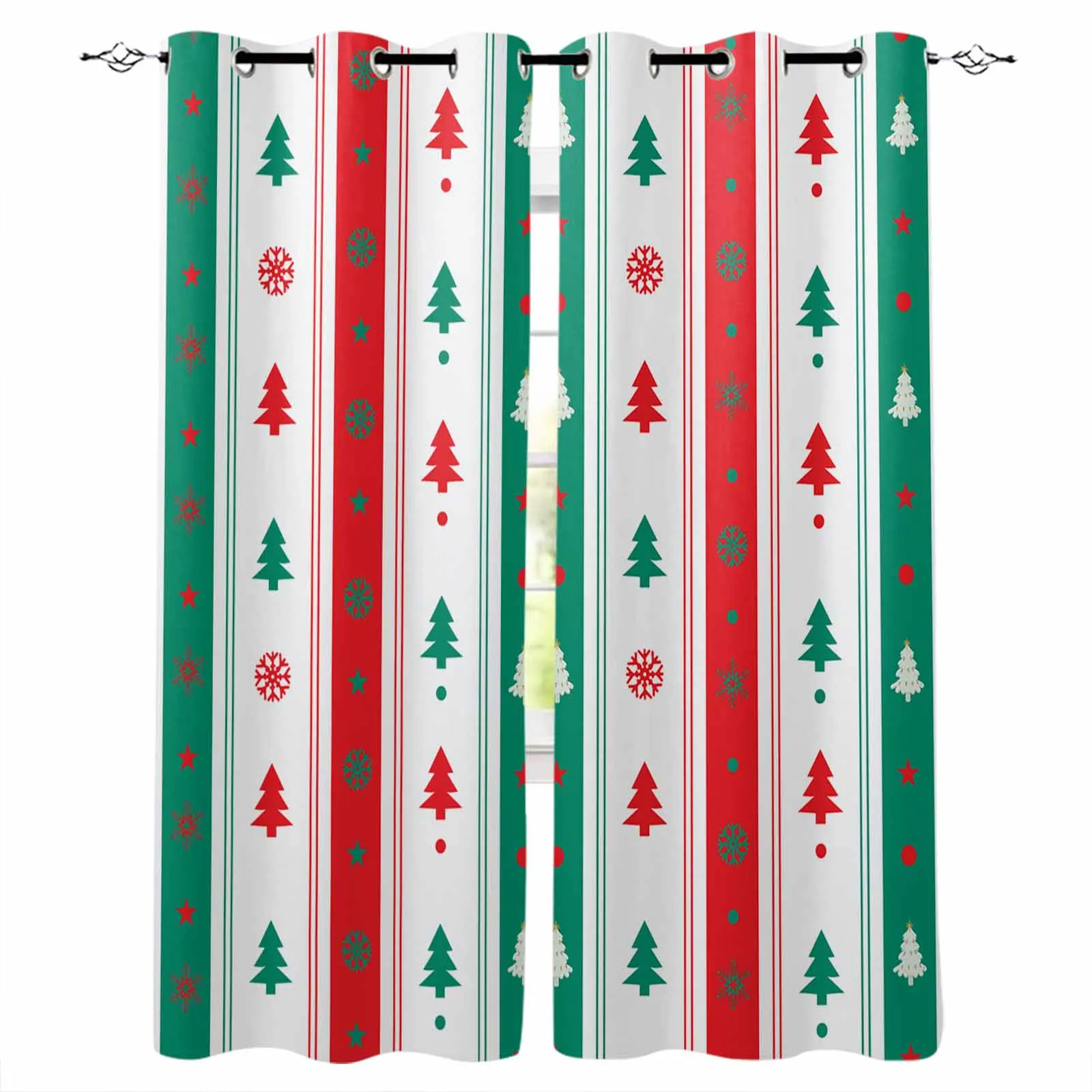 

Christmas Tree Striped Snowflakes Blackout Curtains For Living Room Bedroom Window Treatment Blinds Drapes