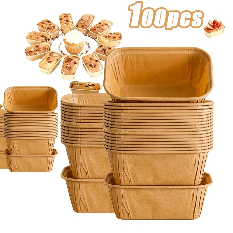 100 unidades de moldes rectangulares de cartón antiadherentes para hornear pan y muffins, con bordes ranurados