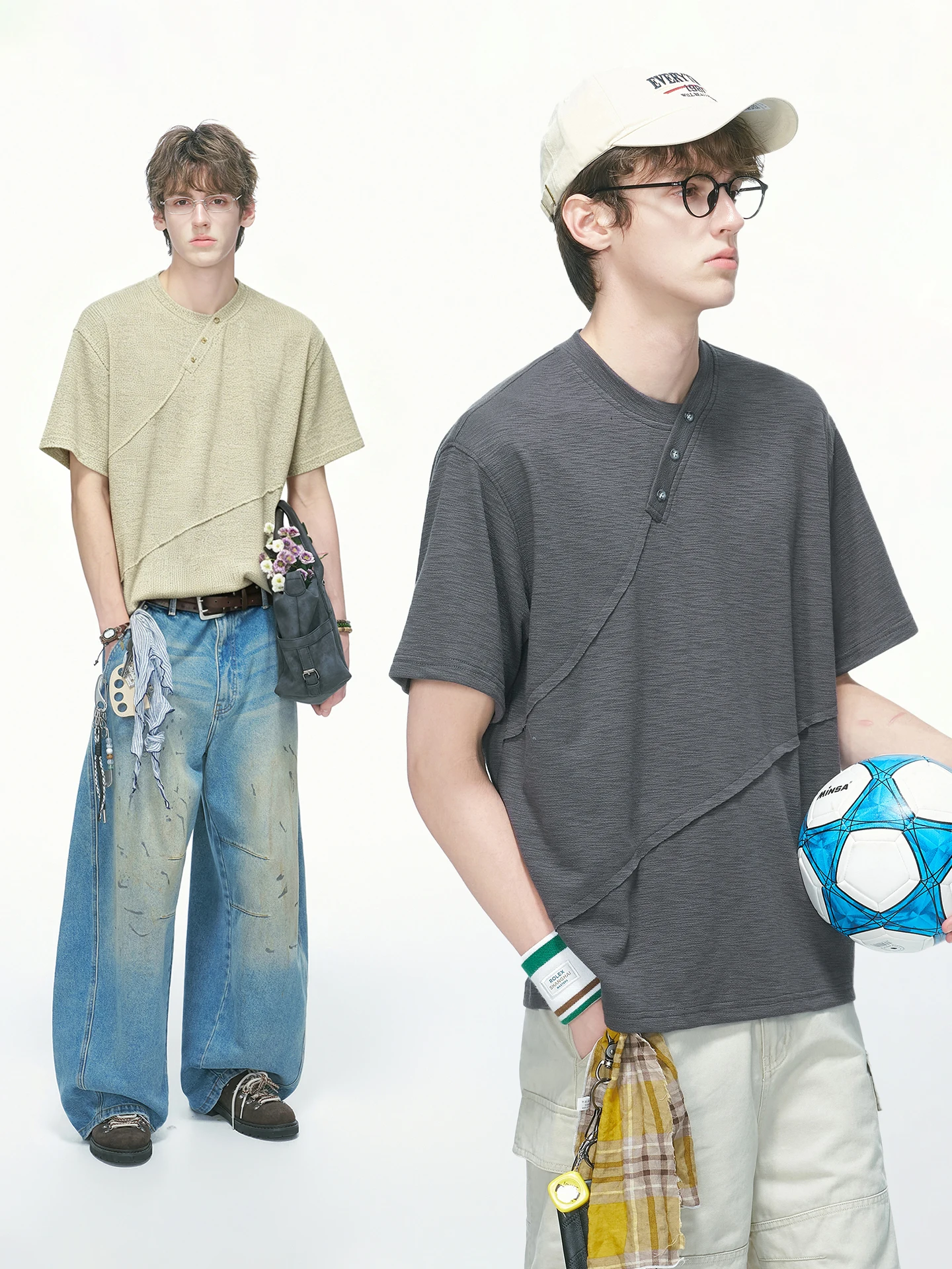 

Dream Made American Design Henry Collar Short Sleeve T-Shirt Men Summer New Style Half Sleeve Boys Top Breathable Comfortable