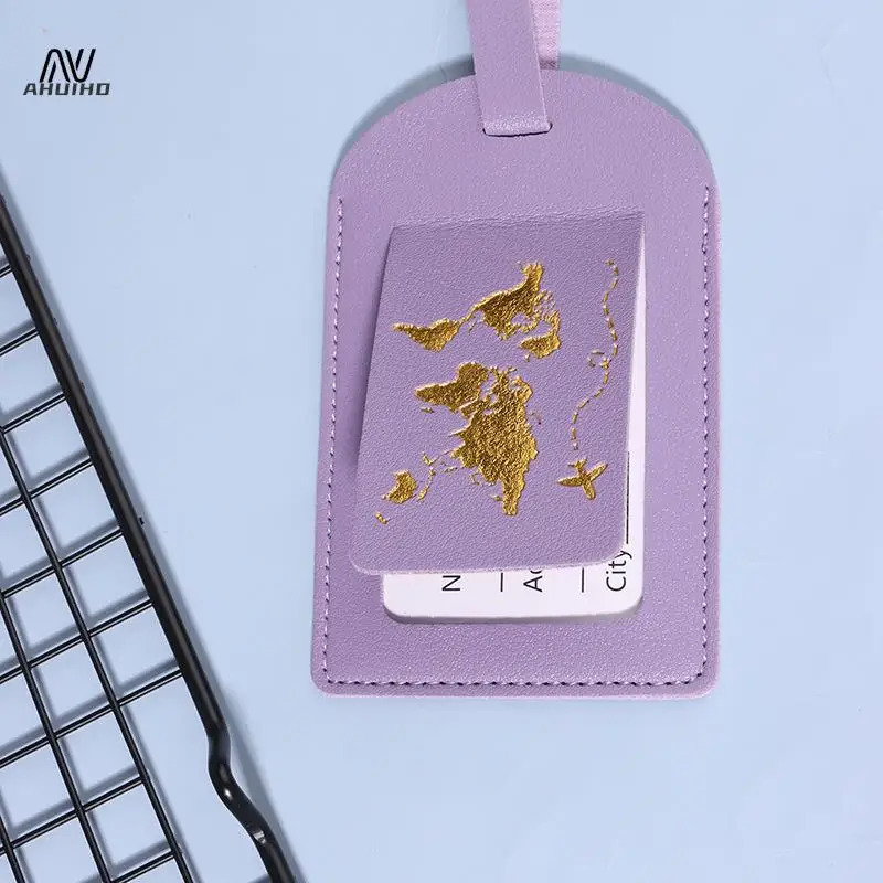 Women Men PU Leather Map Luggage Tag Suitcase Identifier Label Baggage Boarding Bag Tag Name ID Address Holder Travel Accessorie