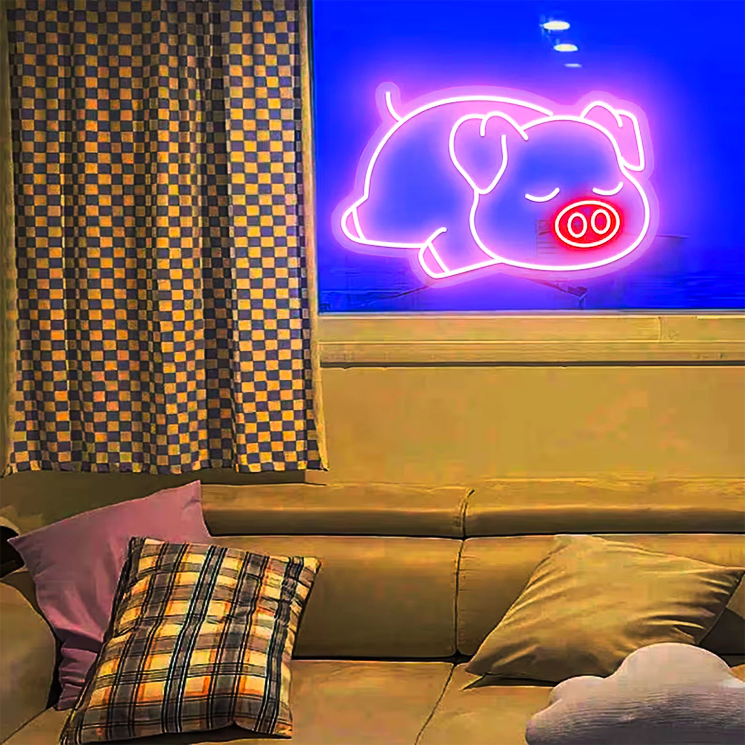 Imagem -05 - Dormiring Pig Led Neon Signs For Childrens Bedroom Boys Girls Homem Ladies Cave Games Cute Wall Decoration Illuminated Usb Lamp